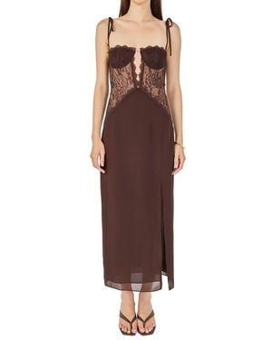 Endless Rose Lace Bustier Sleeveless Midi Dress - Brown