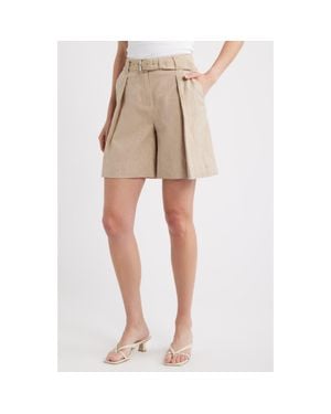Halogen® Belted Pleated Longer Length Shorts - Natural
