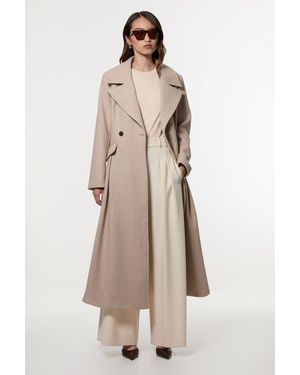 Karen Millen Wool Tailored Flared Skirt Midi Coat - Natural