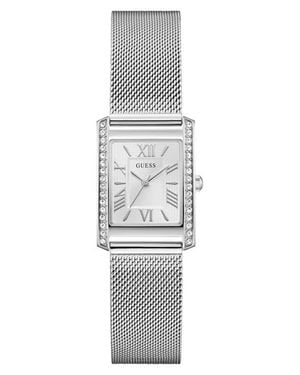Guess Crystal Bezel Tank Mesh Strap Watch, 17Mm X 23Mm - Gray