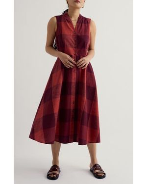 Seasalt Cornwall Carved Wood Plaid Sleeveless Organi Cotton Midi Dress - Red