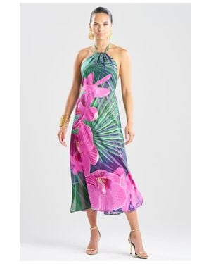 Natori Orchid Silk Cotton Voile Halter Dress - Pink