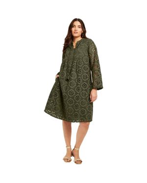 June + Vie Eyelet Midi Shirtdress - Green