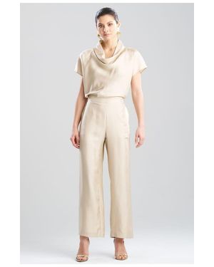 Natori Solid Silk Twill Pull On Straight Leg - Natural