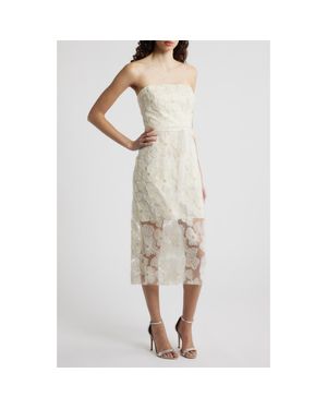 Sam Edelman Beaded Floral Appliqué Strapless Dress - Natural