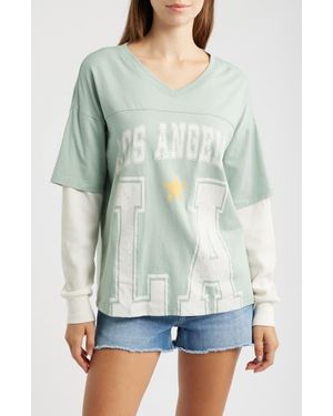 THE VINYL ICONS La Graphic 2-Piece Look T-Shirt - Green
