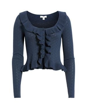 BP. Ruffle Pointelle Cardigan - Blue
