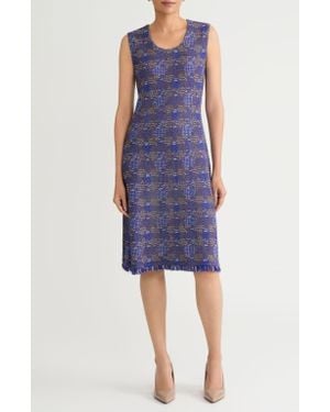 Ming Wang Tweed Sheath Dress - Blue