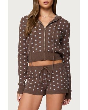 Edikted Kenny Polka Dot Knit Hooded Jacket - Brown