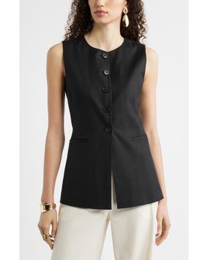 Nordstrom Linen Blend Longline Vest - Black