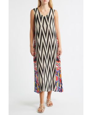 Apny Print V-Neck Sleeveless Chiffon Midi Dress - Multicolor