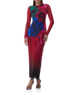 AFRM Didi Printed Long Sleeve Mesh Maxi Dress - Red