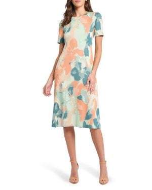 Misook Print Puff Sleeve Dress - Multicolor