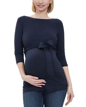 Kimi + Kai Maternity Striped Boat Neck Top - Blue