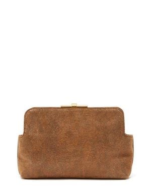 Reiss Bethany Embossed Leather Frame Clutch - Brown