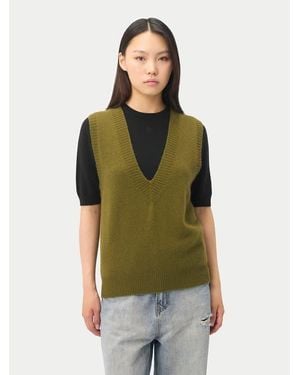 GOBI Mongolian Cashmere Relaxed V-Neck Cashmere Vest - Green