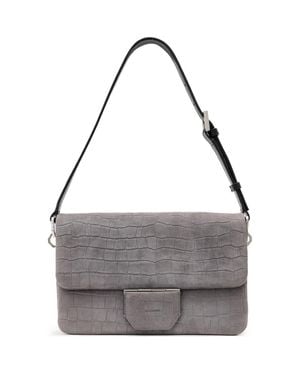 AllSaints Ondine Croc Embossed Suede Shoulder Bag - Gray