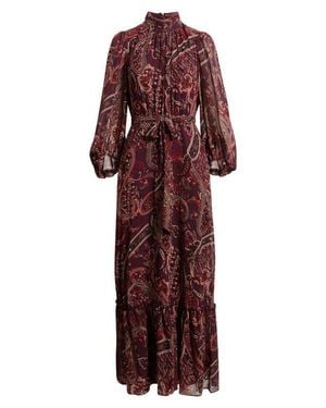 Eliza J Long Sleeve Paisley Print Maxi Dress - Red