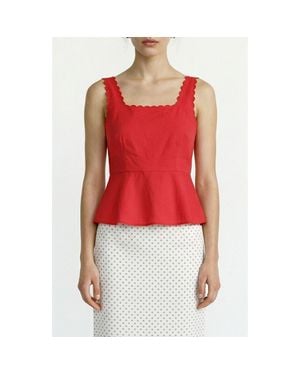 Vero Moda Julietta Scallop Trim Peplum Top - Red