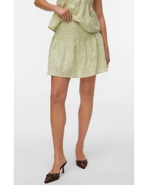 Vero Moda Hay Embroidered Eyelet Cotton Miniskirt - Green