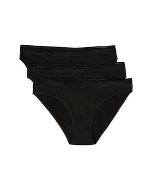 Etam Jack 3-Pack Lace Trim Cotton Blend Bikini Panties - Black