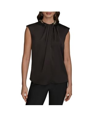 Donna Karan Twist Neck Hardware Sleeveless Top - Black