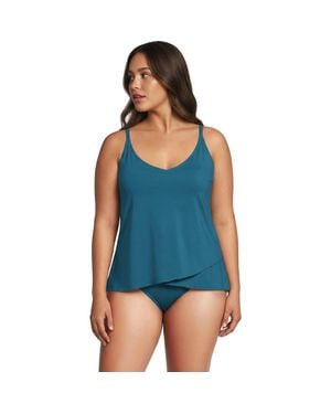 Lands' End Plus Size Ddd-Cup Tulip Hem Tankini Top - Blue
