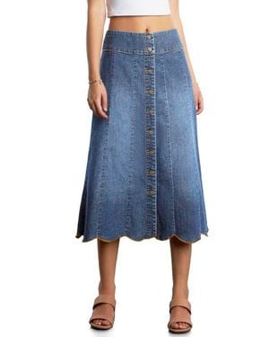 Wash Lab Denim Scallop Denim Midi Skirt - Blue
