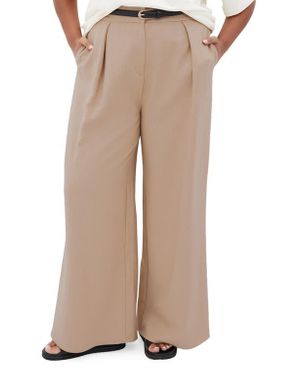 City Chic Tori Front Pleat Wide Leg Pants - Brown