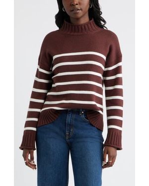 Caslon Roll Neck Striped Sweater - Red