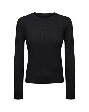 Index Cable Knit Ribbed Neckline Sweater - Black