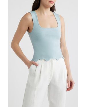 DELUC Ithaca Embroidered Scallop Hem Tank - Blue