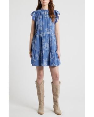 Treasure & Bond Tiered High Neck Shift Minidress - Blue