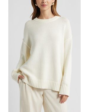 Open Edit Oversize Crewneck Cotton Sweater - Natural