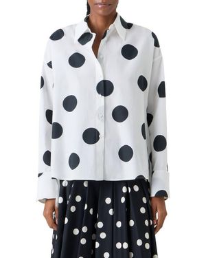 Akris Punto X-Large Polka Dot Oversize Cotton Poplin High-Low Button-Up Shirt - Gray