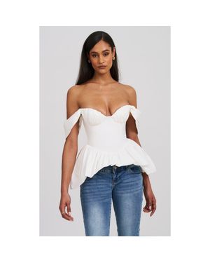 Miss Circle Qistina Off-Shoulder Bubble Hem Peplum Cotton Top - White
