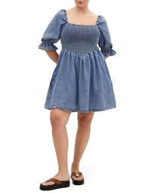 City Chic Kaitlyn Smocked Denim Minidress - Blue