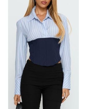 Princess Polly Darvell Corset Woven Shirt - Blue