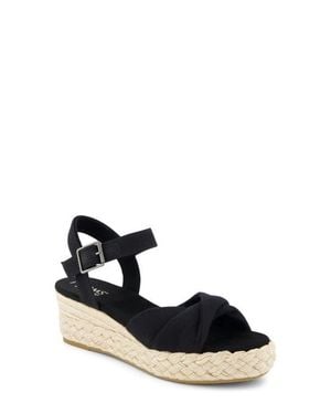 TOMS Kinsley Ankle Strap Espadrille Platform Wedge Sandal - Black