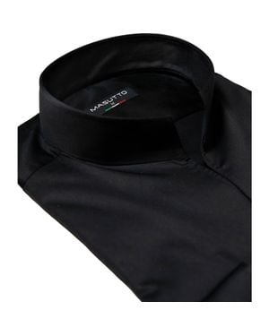 MASUTTO Tonali Stand Collar Button-Up Long Sleeve Shirt - Black