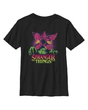 Stranger Things Boy's Demogorgon Neon Pixel Logo Graphic T-Shirt - Black