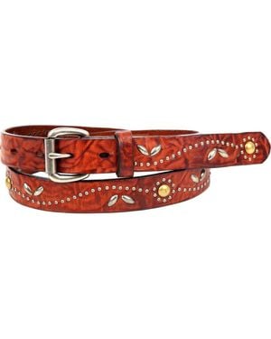 Old Trend Floral Genuine Leather Studded Floral Accent Belt - Red