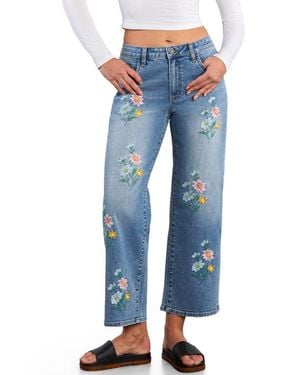 Billy T Floral Embroidered Straight Leg Jeans - Blue