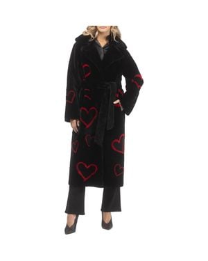 Gorski Reversible Genuine Shearling Coat With Heart Intarsia, Belt - Black
