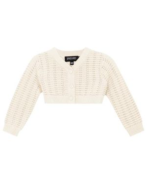 Space Grey Pointelle Knit Cropped Cardigan - White