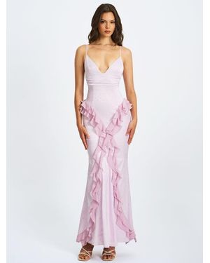 Miss Circle Paolina Jacquard Ruffle Mermaid Maxi Dress - Pink