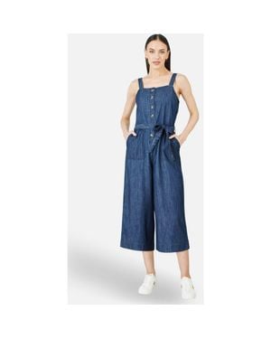 Yumi' Chambray Button Through Jumpsuit - Blue