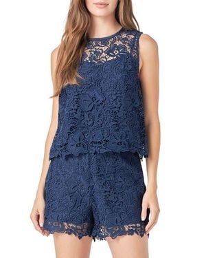Endless Rose Deco Sleeveless Lace Top - Blue