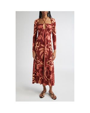 Johanna Ortiz Festive Performance Long Sleeve Jersey Maxi Dress - Red