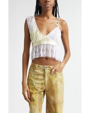 Collina Strada Dahlia Asymmetric Lace & Satin Crop Tank - Multicolor